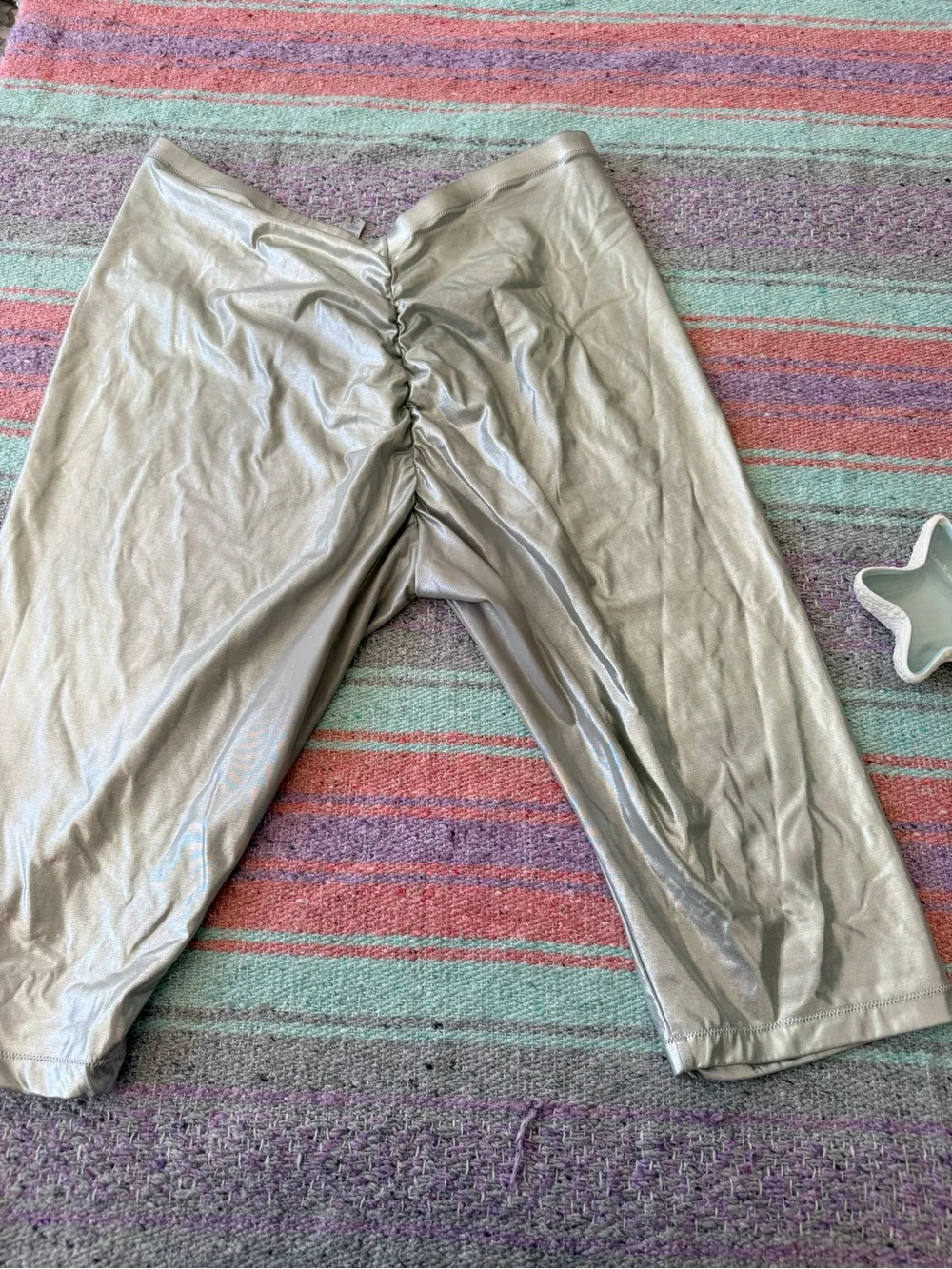 SKIMS Metallic Silver Swim Capri Leggings 4X Shaping Swim Bottoms